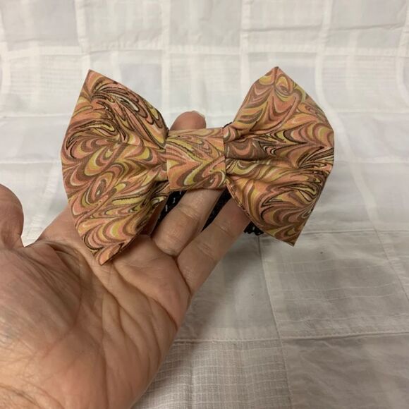 Infant Headband Brown Band Pink Gold Brown Swirls Cotton Bow Size Newborn B294 - Picture 5 of 10